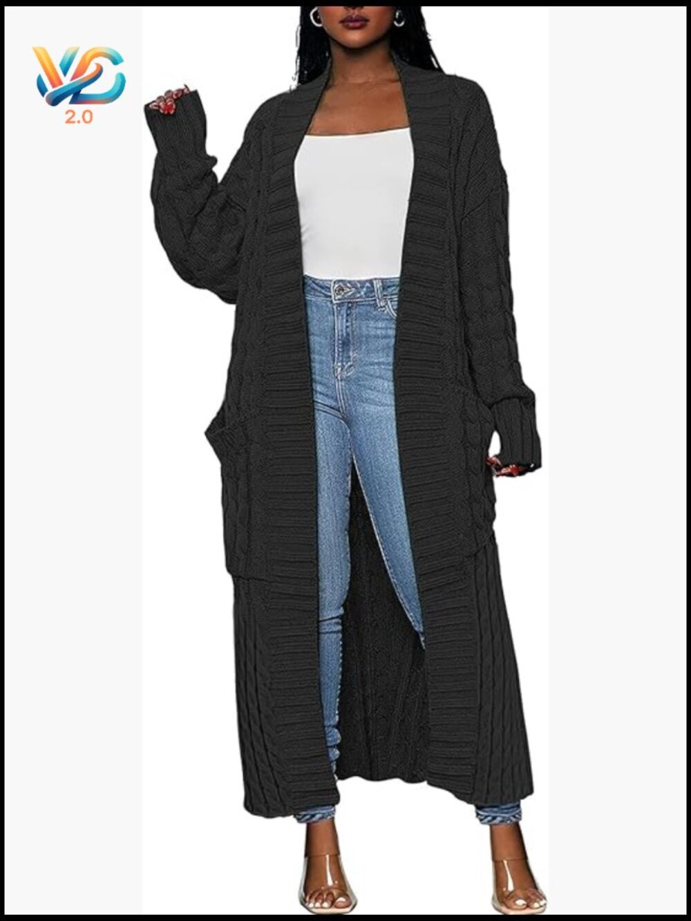 Long Open Front Cardigan Sweater Cable Knit Maxi Duster Coat